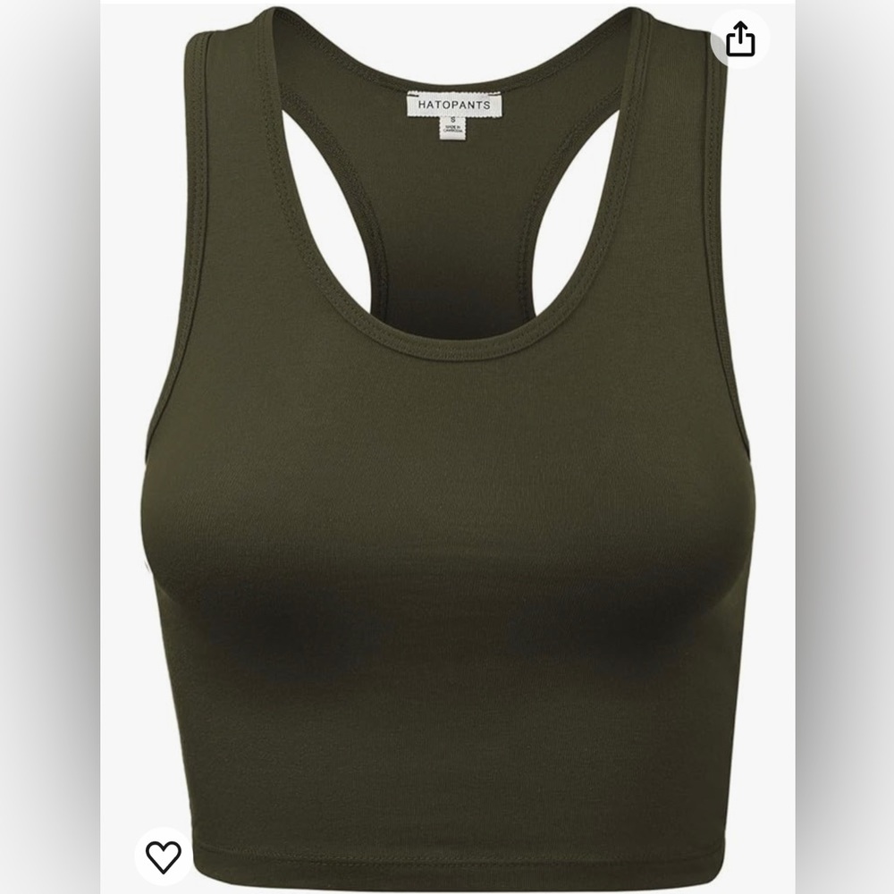 Cropped Racerback Athletic Tank Olive Size M